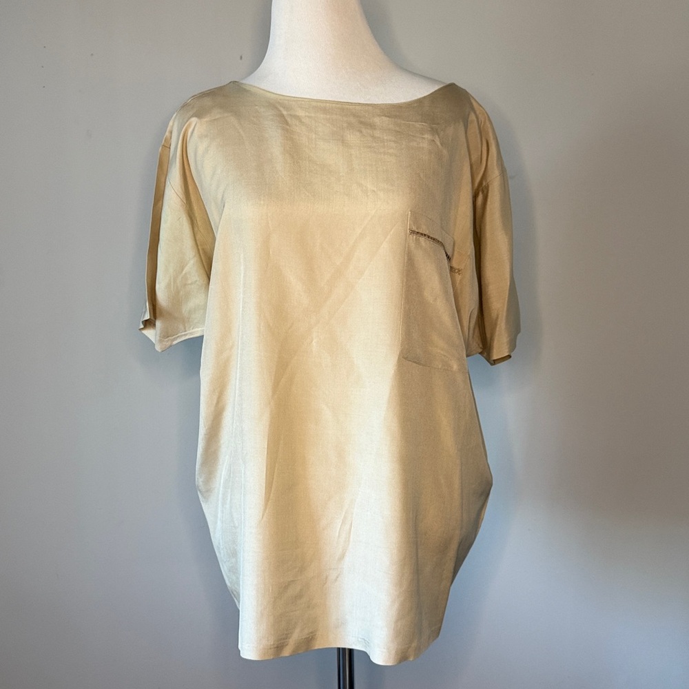 Paul Alexander 100% Silk Beige Short Sleeve Blouse sz 6